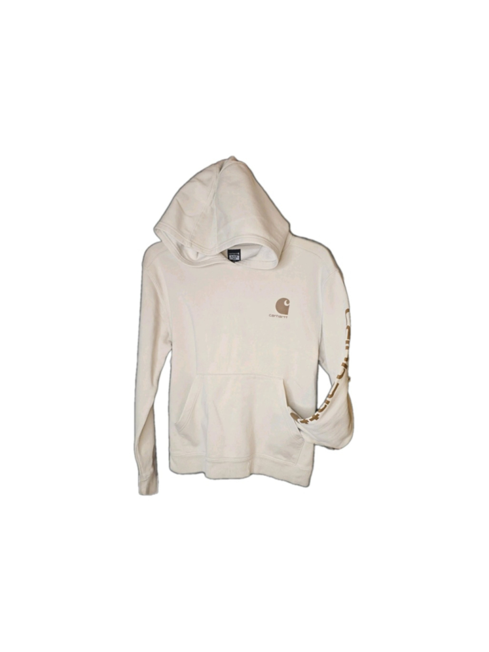 Carhartt Logo Print Pullover Hoodie Off-White Size XL 18-20 Youth